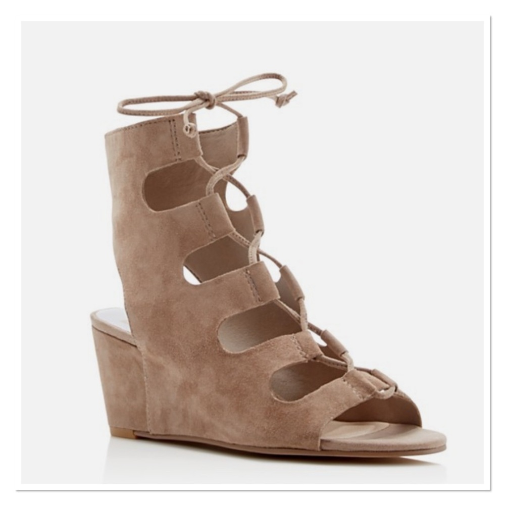 DOLCE VITA "Louise" Women's Tan Suede Lace Up Wedge Sandals